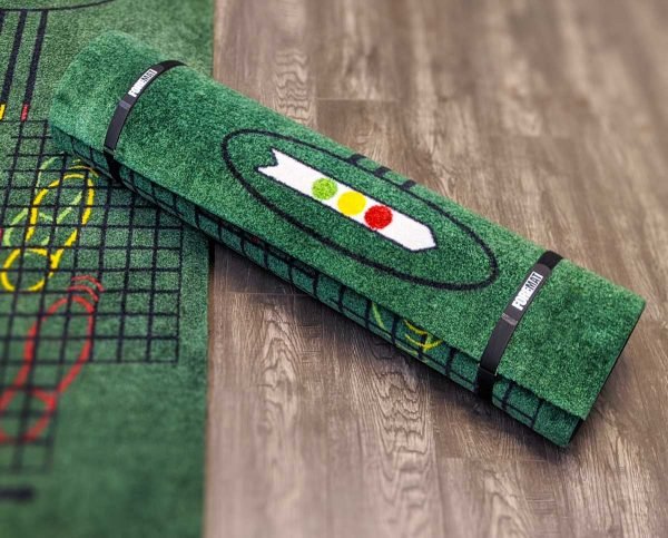 golf training mat, rolls up into a compact design.